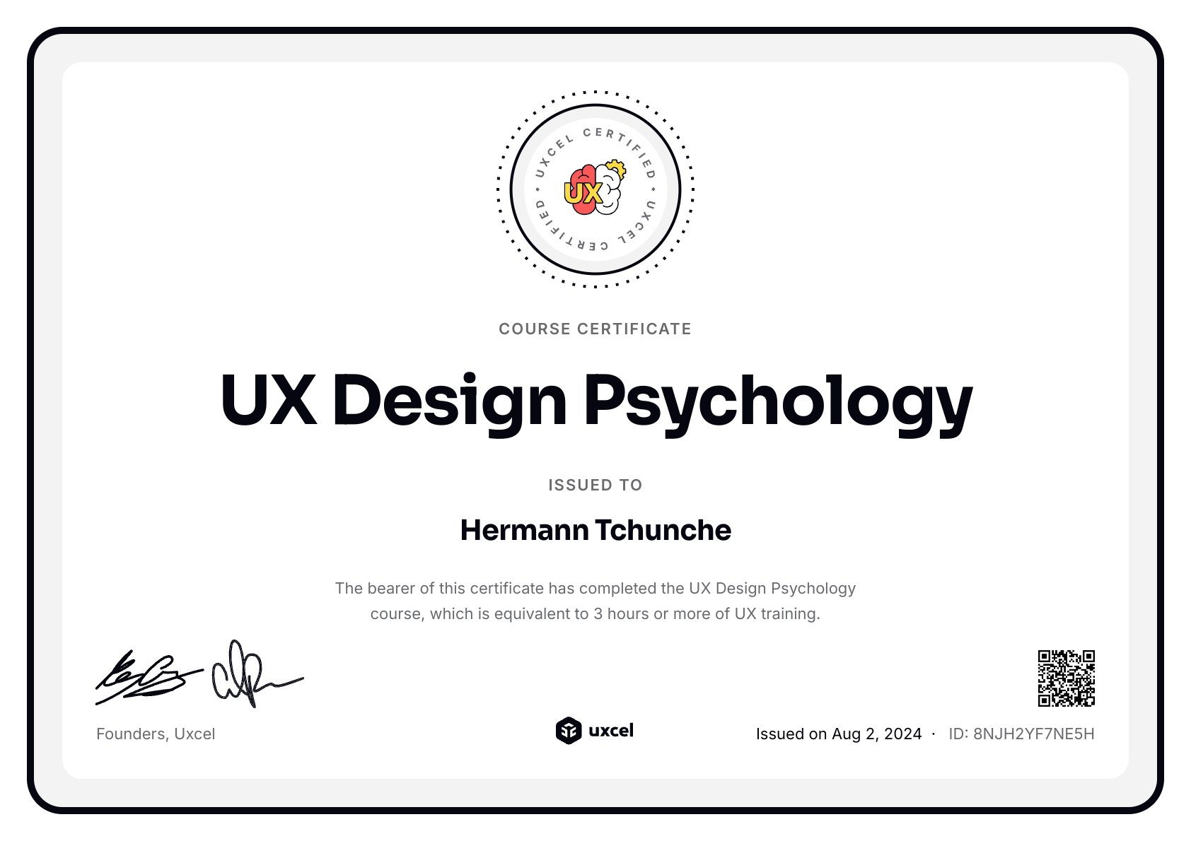 Hermann Tchunche's certificate